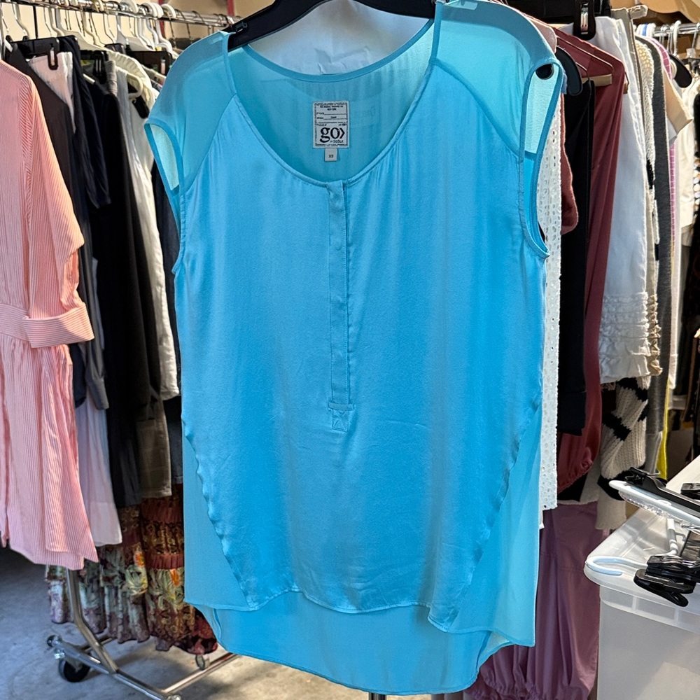 GO BY GO SILK Women's Aqua Blouse